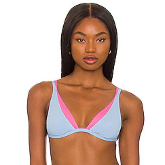 L*Space Finneas Bikini Top Blue Pink Size Medium NWT - Picture 1 of 5